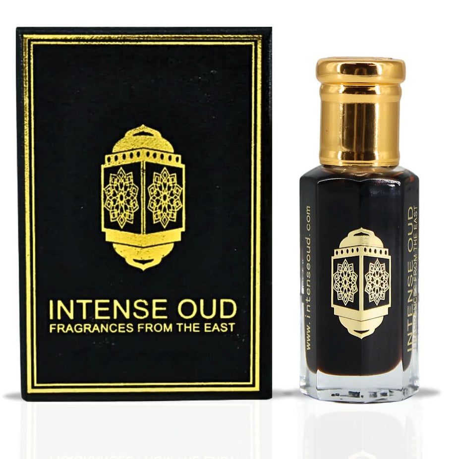 Intense Oud Noble Fruits Bloom & Aphrodisiac perfume oil bundle in black gift box, featuring 12ml bottles of luxurious fragrance oils.