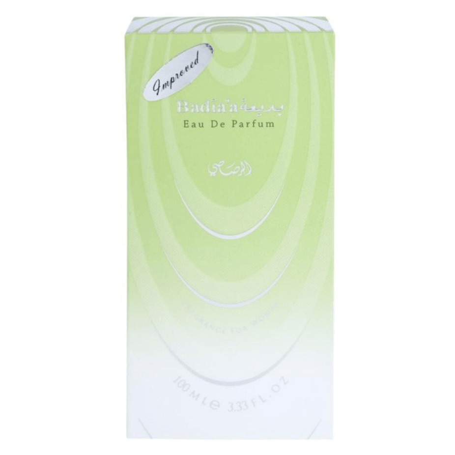 Rasasi Badia'a for Women EDP 100ml bottle with elegant floral and fruity fragrance design.