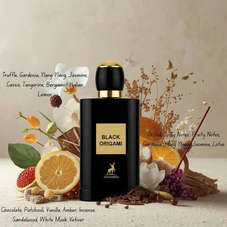 Maison Alhambra Black Origami & B.A.D. Femme Eau de Parfum bundle, 100ml spray bottles with elegant black packaging.