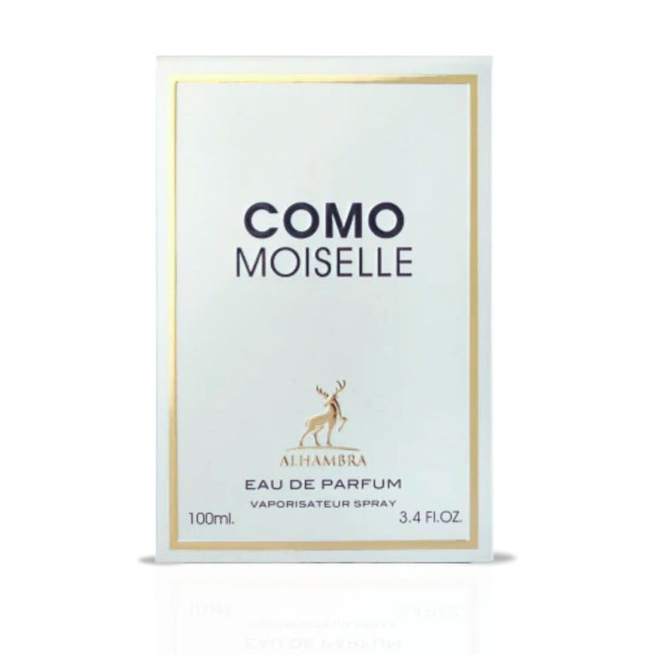 Maison Alhambra Como Moiselle Eau de Parfum spray 100ml bottle with elegant packaging and decorative design.