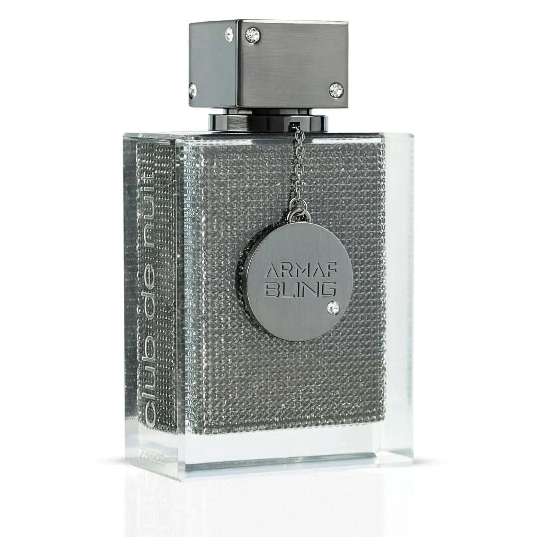 Armaf Club de Nuit Bling Eau de Parfum spray 75ml, elegant bottle with shiny silver finish, showcasing luxury fragrance design.