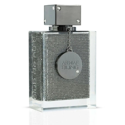 Armaf Club de Nuit Bling Eau de Parfum spray 75ml, elegant bottle with shiny silver finish, showcasing luxury fragrance design.