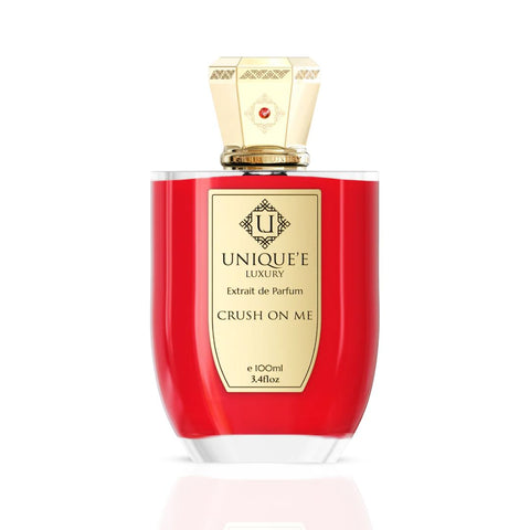 Unique'e Luxury Crush On Me Extrait de Parfum 100ml EDP bottle with elegant design and transparent glass showcasing the fragrance