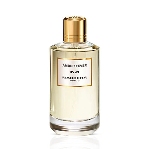 Amber Fever Eau de Parfum spray by Mancera, 120ml bottle with elegant packaging and amber-colored liquid inside.