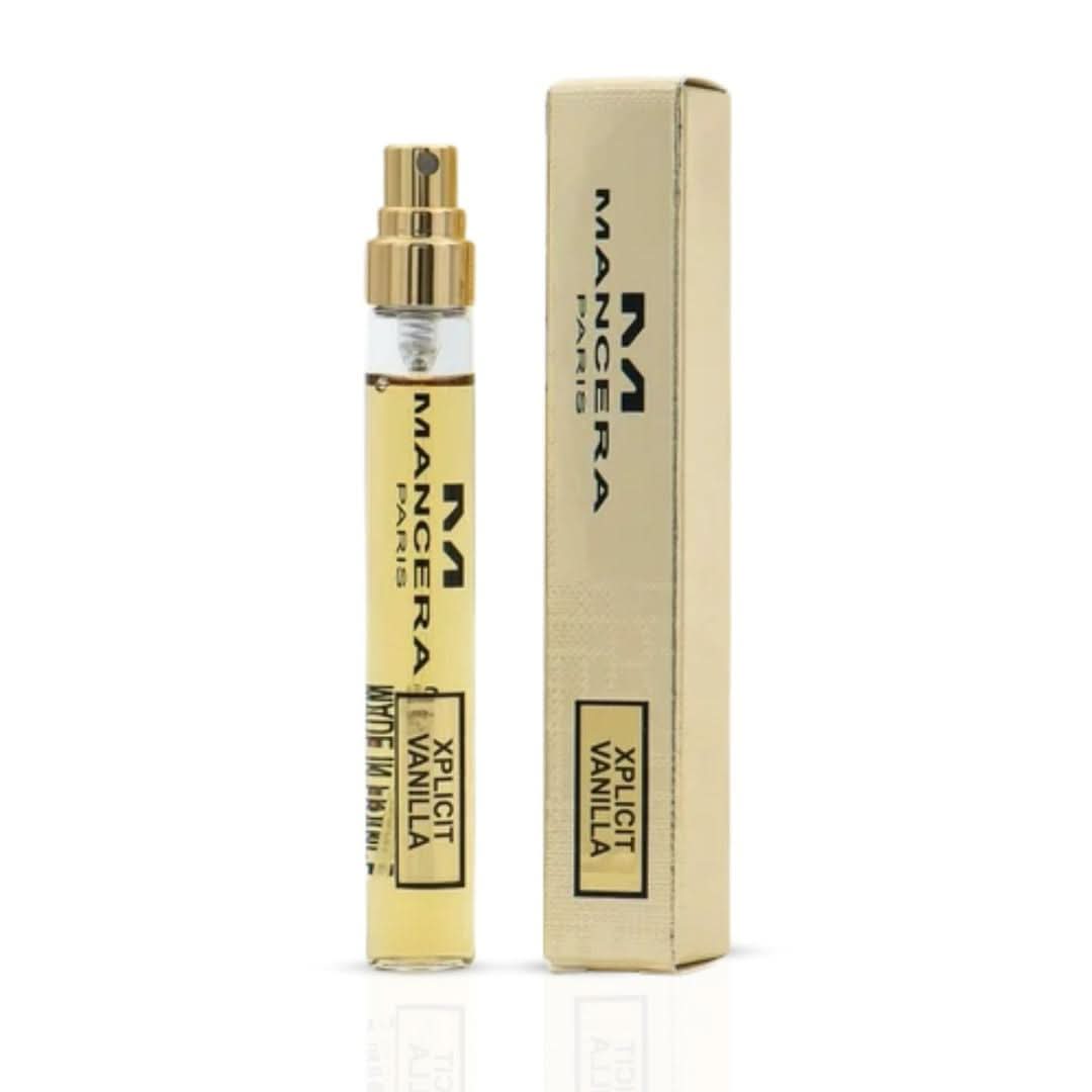 Mancera Xplicit Vanilla Eau de Parfum spray bottle, 8ml, with elegant packaging and clear product labeling.