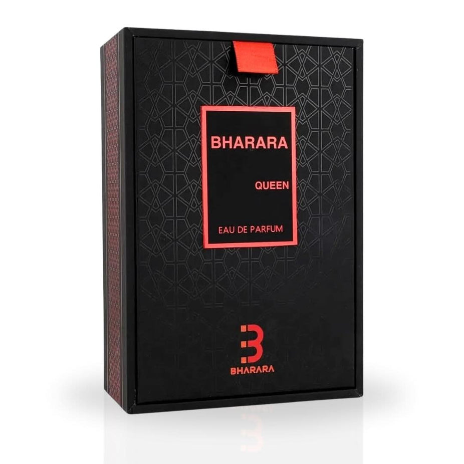 Bharara Queen Eau de Parfum spray bottle, 100ml, with elegant packaging and floral design, by Bharara.