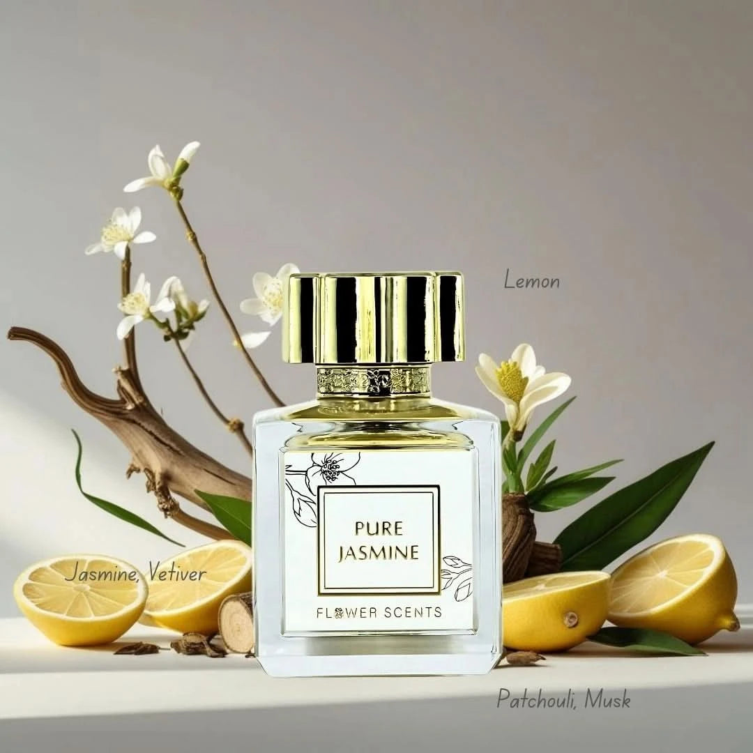 Flower Scents Pure Jasmine and Tuberose Bloom Eau de Parfum bundle with two 65ml spray bottles, showcasing elegant floral fragrance packaging.