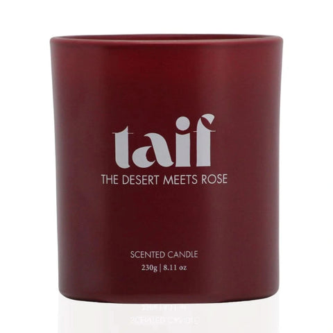 Intense Oud Taif Scented Candle with rose, oud, clove, vanilla, and amber notes in a luxury wax candle container.