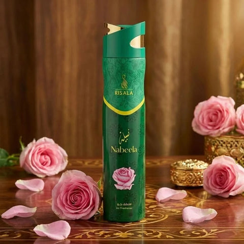 RISALA Nabeela Air Freshener 300ml bottle with a sleek design and fresh scent label, ideal for home or car use.