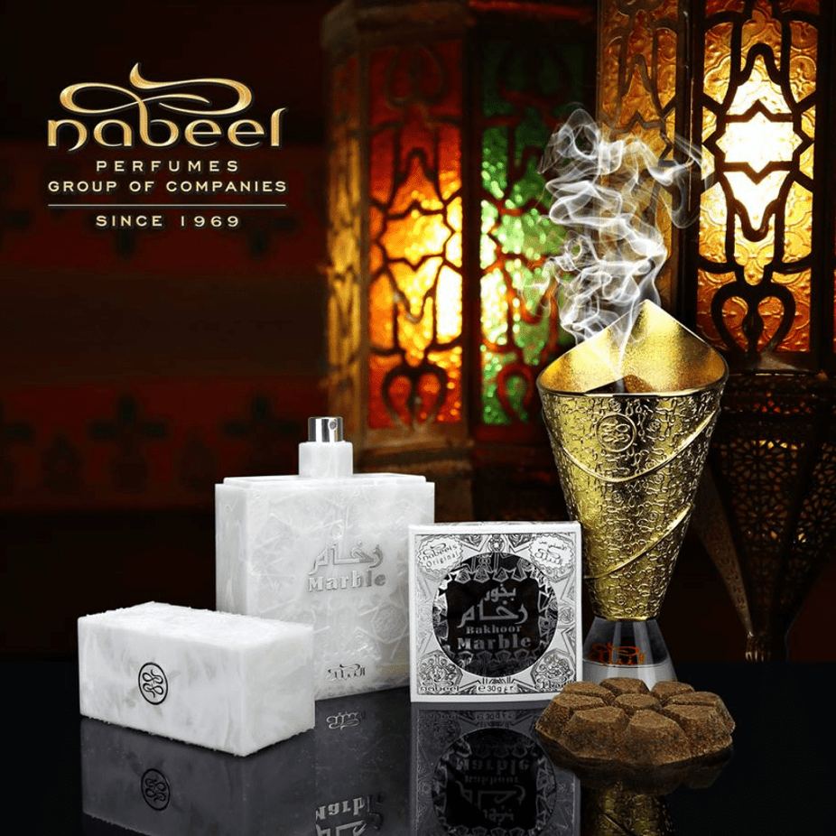 Nabeel Marble for Men Eau De Parfum 80ML bottle with marble design, showcasing elegant packaging for men's fragrance.