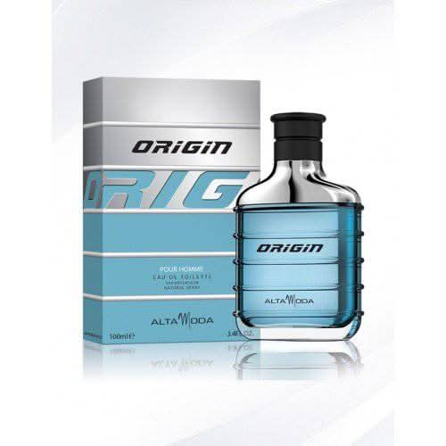 Alta Moda Origin for Men EDT 100ml bottle with velvet pouch, featuring sleek design and elegant packaging.