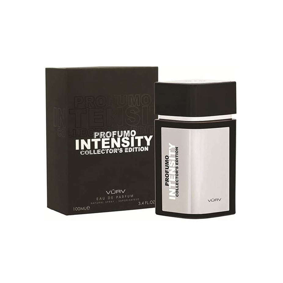 Vurv Profumo Intensity Collectors Edition Eau De Parfum 100ml bottle, elegant design, showcasing the luxurious perfume packaging.