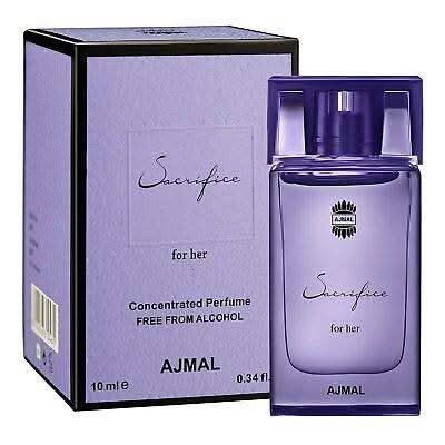 Ajmal Sacrifice For Her concentrated perfume oil in 10ml bottle, featuring elegant packaging of the Ajmal CPO fragrance.