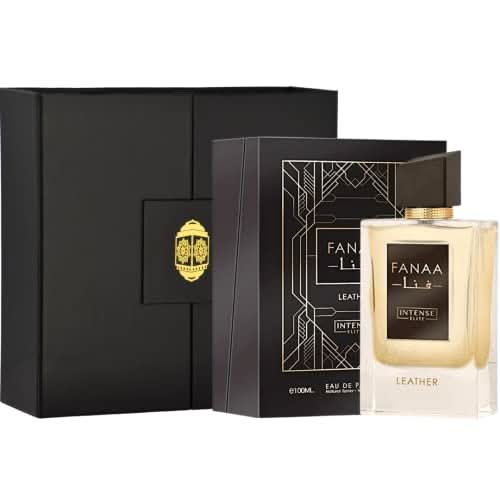 Intense Elite FANAA Leather Eau De Parfum for Men in 100ml bottle with magnetic gift box, featuring leather-inspired fragrance.