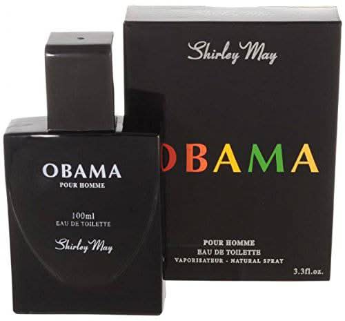 Shirley May Obama for Men EDT 100ml bottle with pouch, featuring sleek glass design and stylish packaging.