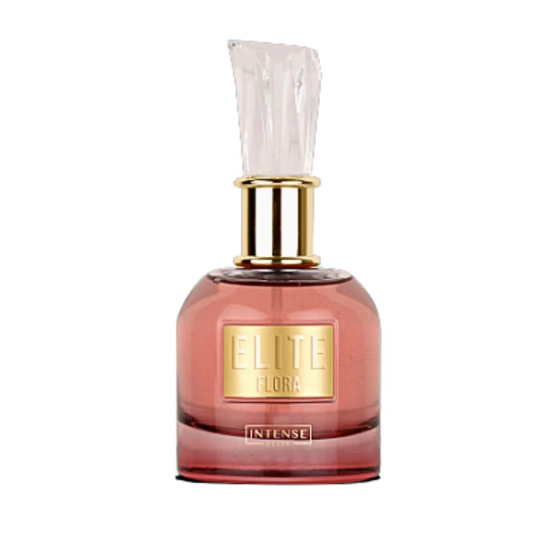 Intense Elite Elite Flora for Women Eau de Parfum spray 100ml in velvet pouch, featuring floral fragrance and elegant packaging.