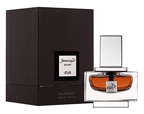 Rasasi Junoon Velvet couple perfume bundle set for women and men, featuring elegant packaging and stylish bottle designs.