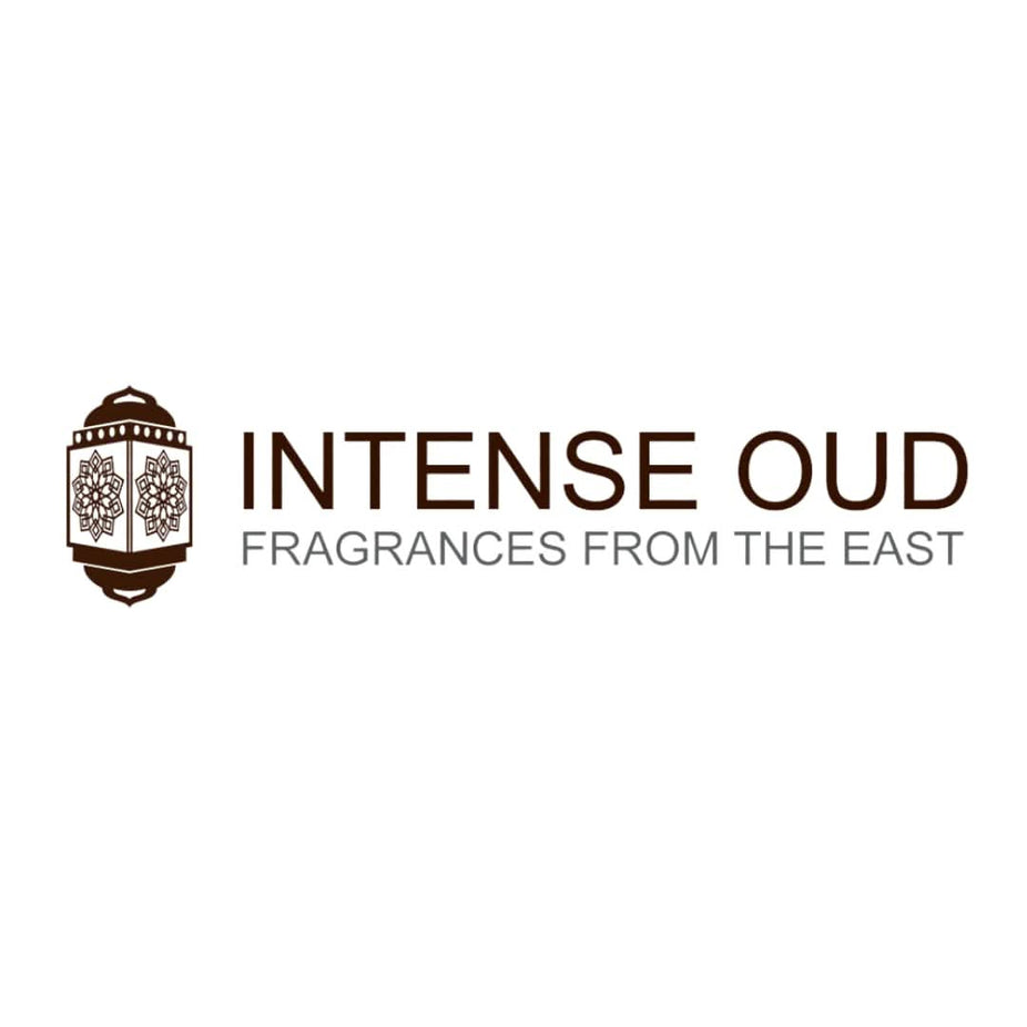Intense Oud Cool Bleu for Men perfume oil 12ml in a black gift box, featuring a sleek glass bottle with a black cap.