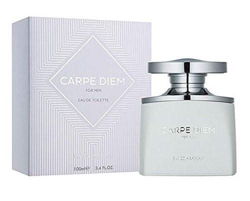Swiss Arabian Carpe Diem for Men EDT 100ml bottle with sleek packaging and modern design, showcasing the men's fragrance.