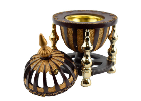 4 Pillar Resin Dome Style Incense Bakhoor/Oud Burner - Brown - Intense oud