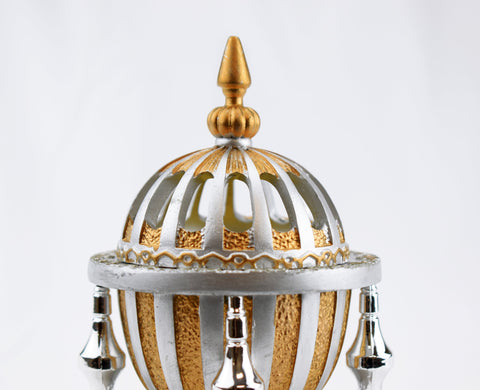 4 Pillar Resin Dome Style Incense Bakhoor/Oud Burner - Silver - Intense oud