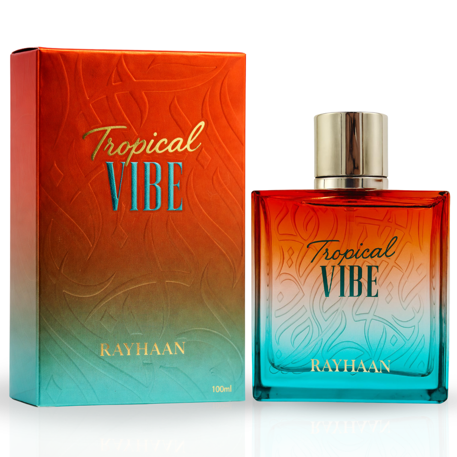 Rayhaan Tropical and Jungle Vibe Eau de Parfum Spray bundle, 100ml, featuring vibrant tropical and jungle-inspired fragrance bottles.