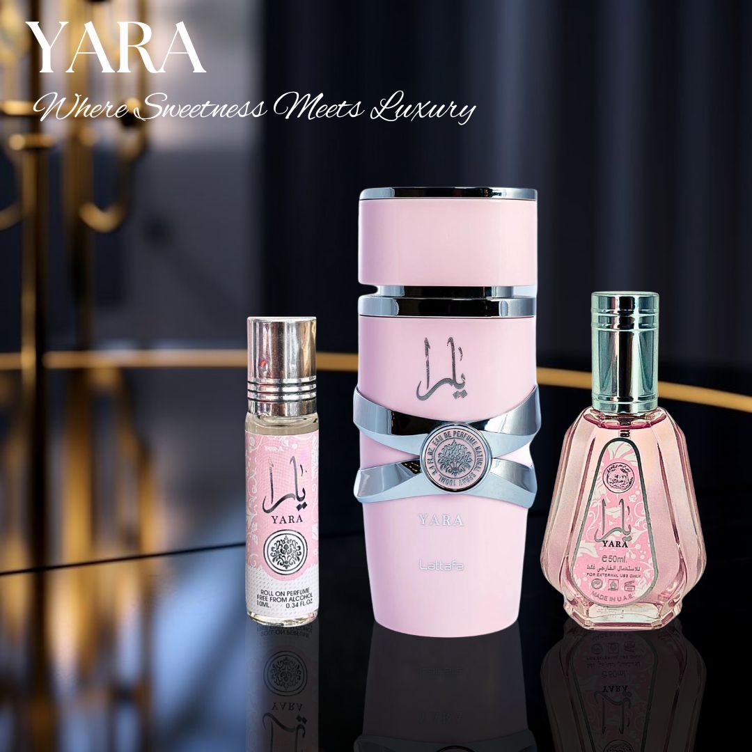 YARA Eau De Parfum Spray 100ML, EDP Spray 50ML & Roll-On Perfume Oil 10ML - For Women by Lattafa. (ELEGANT COLLECTION) - Intense Oud