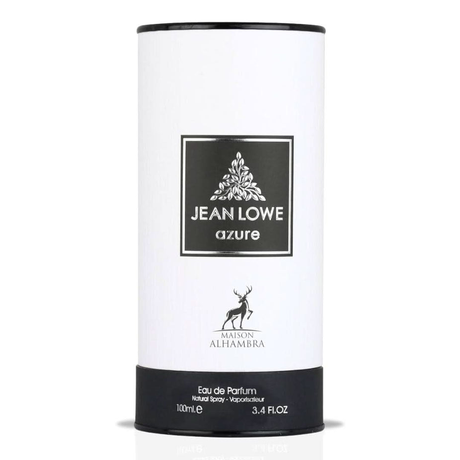Jean Lowe Azure Eau de Parfum Spray by Maison Alhambra, 100ml bottle, elegant floral fragrance with sleek packaging.