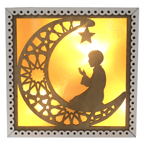 Islamic Ramadan Light up Frame - Crescent Moon With Person Praying - Intense oud