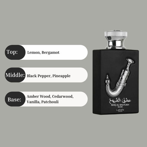 Ishq Al Shuyukh Silver EDP - 100mL (3.4 oz) by Lattafa Pride - Intense Oud