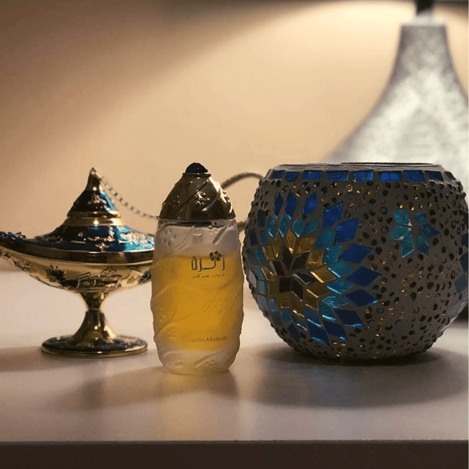 Swiss Arabian Zahra Perfume Oil 30 ML with velvet pouch, featuring a sleek glass bottle and luxurious packaging.