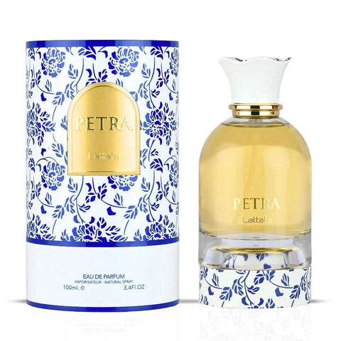 Lattafa Atheeri & Petra Eau de Parfum spray bundle with two 100ml bottles, featuring elegant perfume packaging.