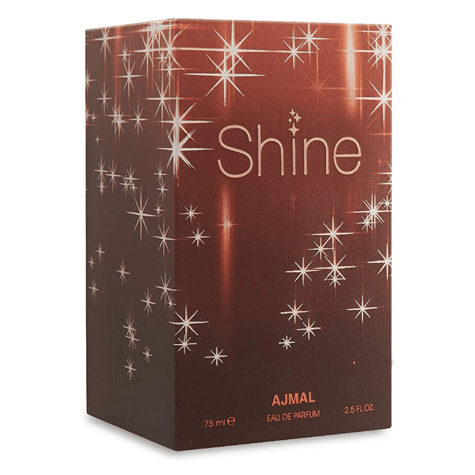Ajmal Shine for Women Eau De Parfum 75ml bottle, elegant fragrance bottle with floral and fruity accents.