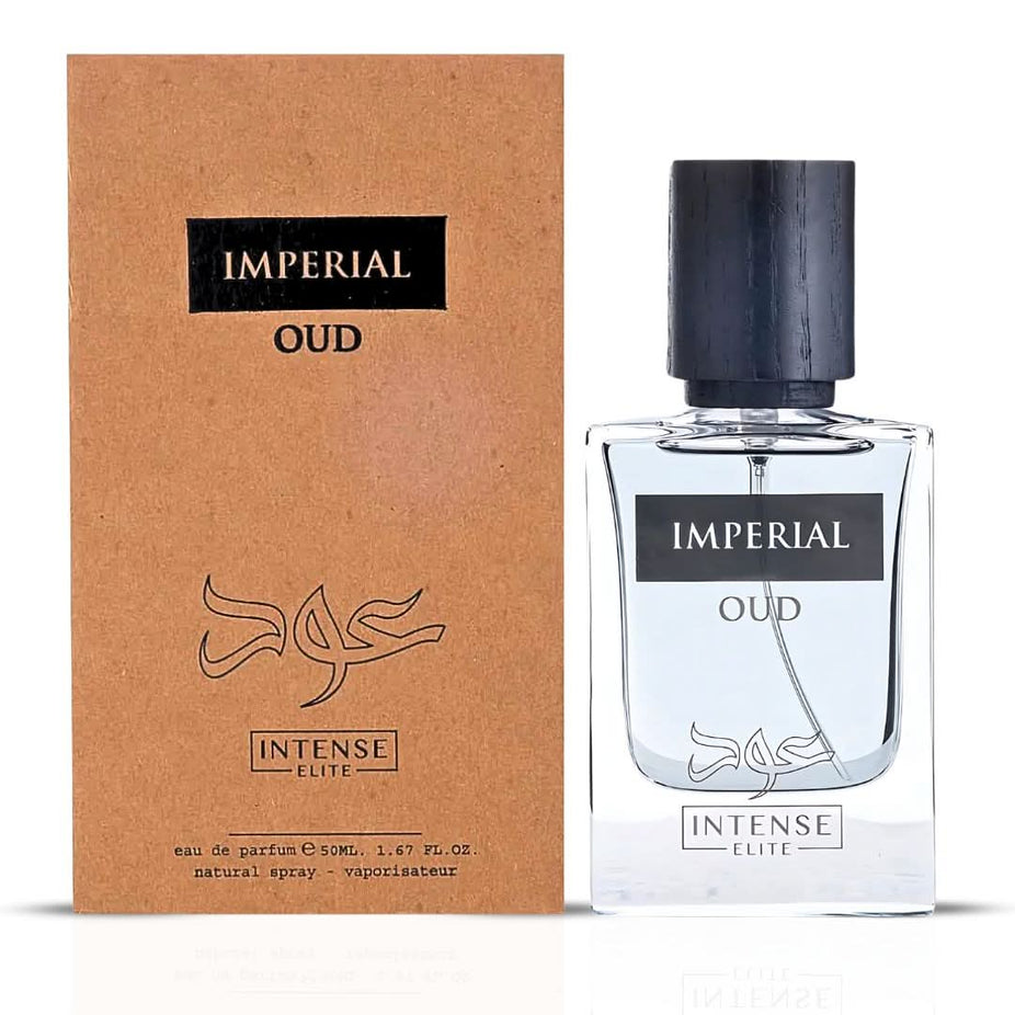 Bundle of four Eau de Parfum sprays including Hawas for Him by Rasasi, Imperial Oud by Intense Oud, and Affection by Lattafa Pride.