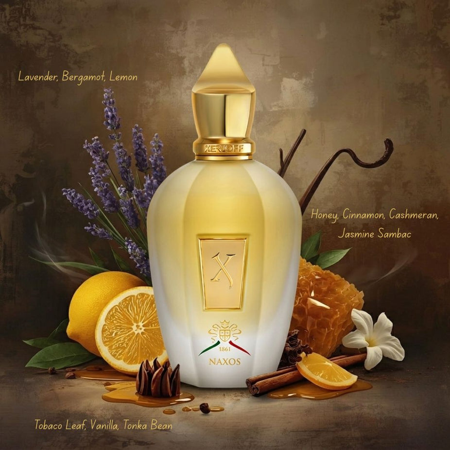Xerjoff 1861 Naxos Eau de Parfum spray bottle, 100ml, featuring elegant packaging and the fragrance bottle.