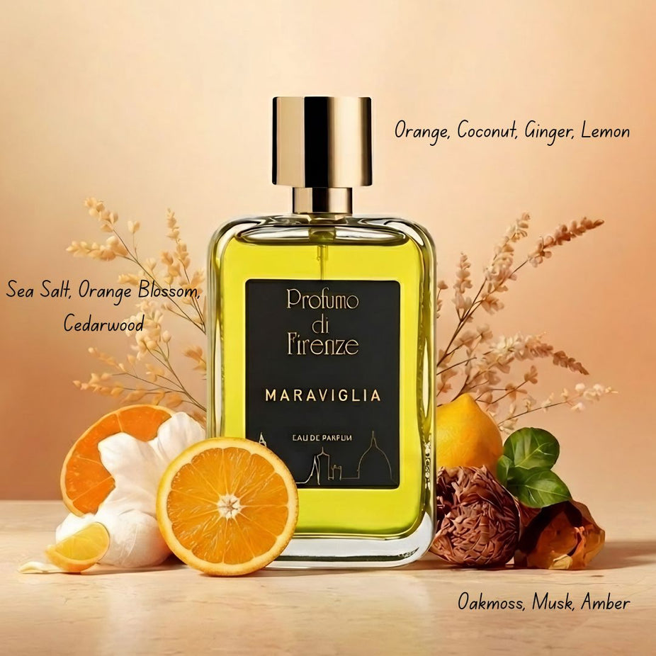 Profumo di Firenze Maraviglia Eau de Parfum spray 100ml bottle with elegant packaging, showcasing a luxurious fragrance experience.