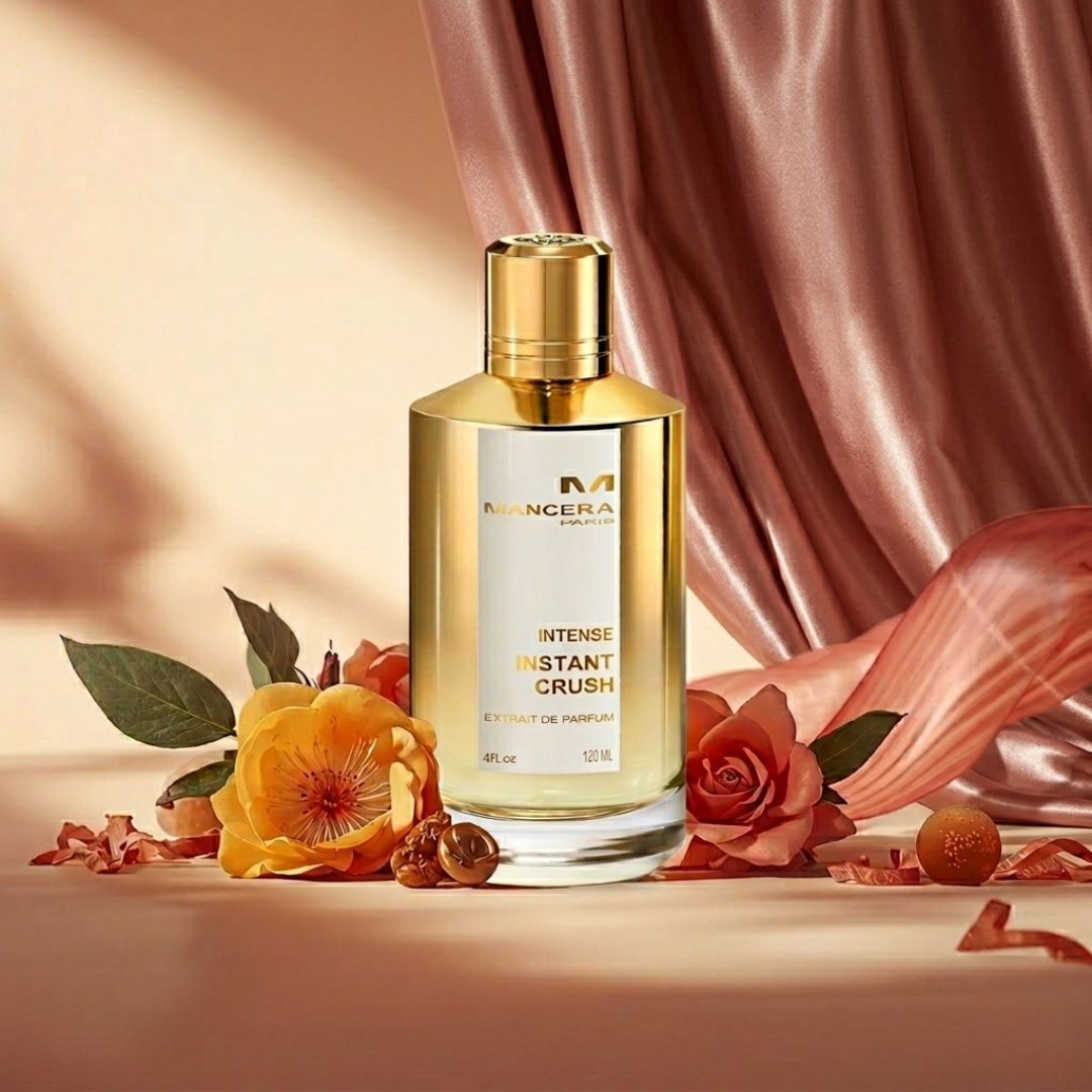 Mancera Intense Instant Crush Extrait de Parfum spray bottle, 120ml, with elegant packaging and the perfume liquid inside.