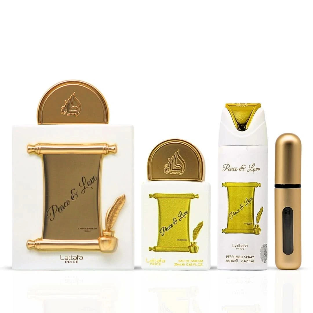 Tharwah Gold, Peace and Love & Affection Gift sets by Lattafa (Bundle)