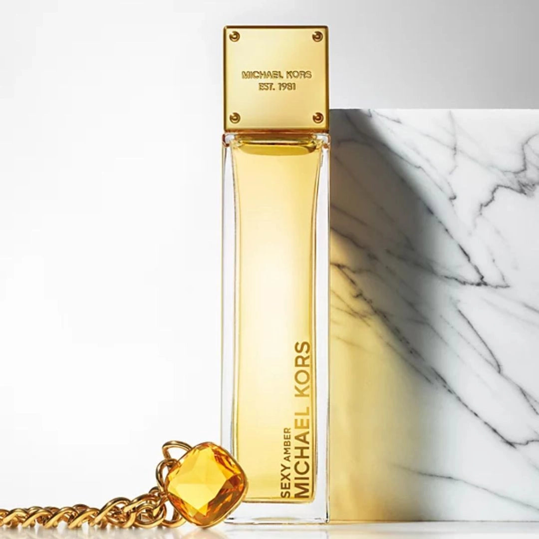 Michael Kors Sexy Amber 4Pc Gift Set (3.4oz EDP Spray, 3.4oz Body Lotion, 3.4oz Shower Gel, 10ml EDP Spray) | Luxurious Amber, Creamy Sandalwood, Soft Jasmine - Intense Oud
