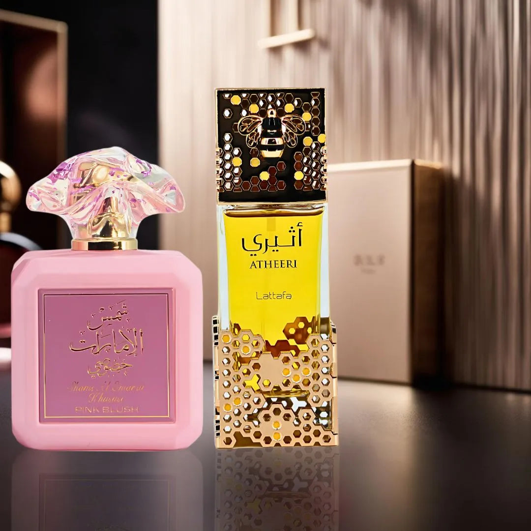 Pink Blush by Ard Al Zaafaran & Atheeri by Lattafa – Eau de Parfum Sprays 100ml (3.4 oz) | A Dreamy Duet of Juicy Sweetness and Delicate Floral Elegance (Bundle) - Intense Oud