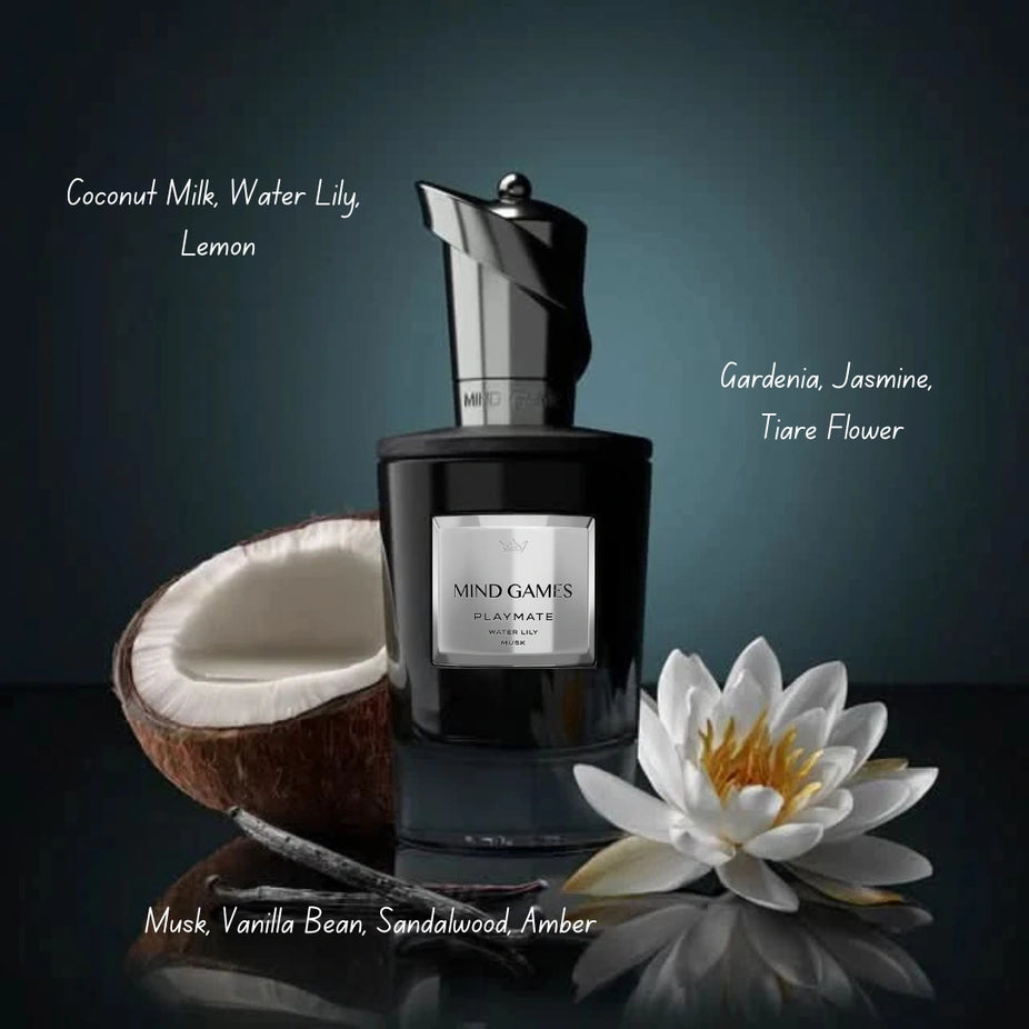 Playmate Extrait de Parfum by Mind Games, 100ml EDP bottle with sleek design and elegant packaging.