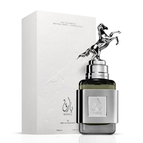 Bundle of Ard Al Zaafaran Bareq & Mirage Eau de Parfum sprays, 100ml each, with elegant bottles and distinctive fragrance packaging.