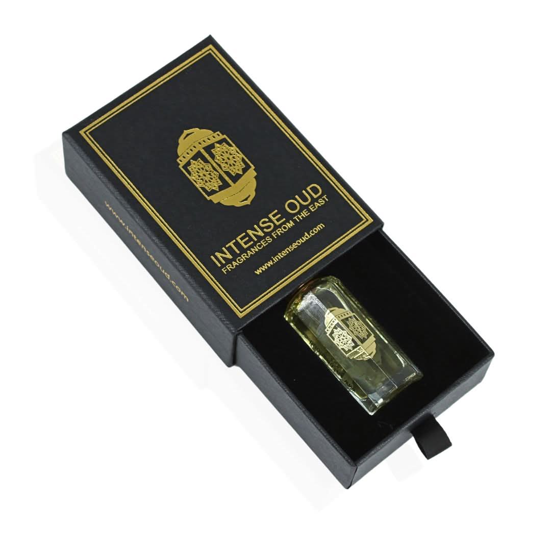 Intense Oud Warda Perfume Oil 12ml in a black gift box, a luxurious loose perfume oil with floral and woody notes.