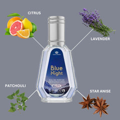 Blue Night Eau De Parfum Spray 50ML (1.7 OZ) By Al Rehab | A Fresh Citrus Burst Followed By Calming Lavender & A Woody Base. - Intense Oud
