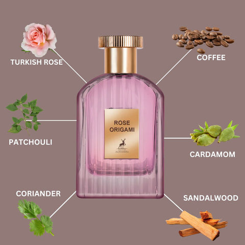 Rose Origami Eau De Parfum Spray 100ML (3.4 OZ) by Maison Alhambra | A Captivating Blend of Rose, Coffee & Sandalwood with a Touch of Spice & Warmth. - Intense Oud