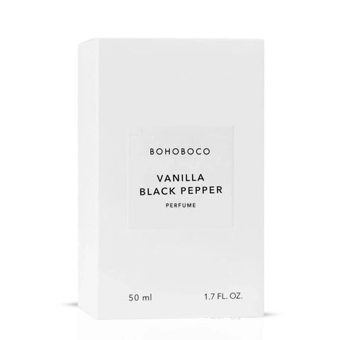 Bohoboco Vanilla Black Pepper Eau de Parfum spray 50ml with elegant bottle design, featuring vanilla and black pepper notes.