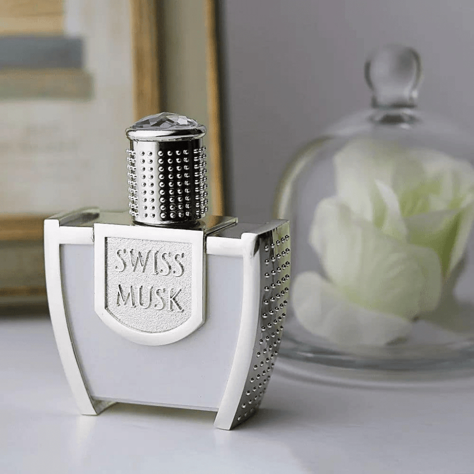 Swiss Arabian Swiss Musk EDP 45ML perfume bottle with sleek design and fragrance details visible on the label.