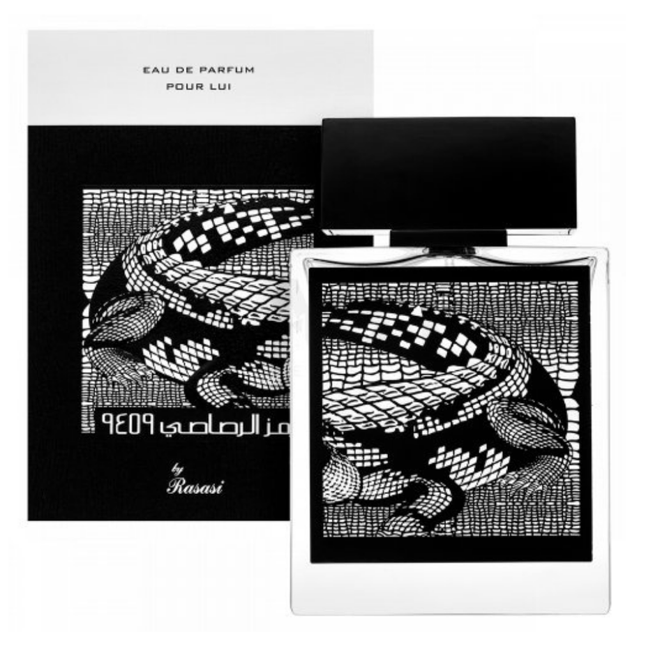 Rasasi Rumz Al Rasasi 9459 Alligator Pour Lui Men EDP bottle, 50 ML, with sleek black and gold design.