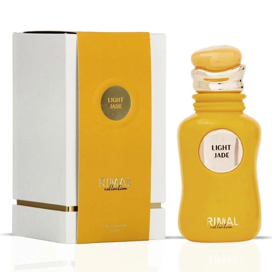 Bundle of four Rimal Collection Soft Turquoise and Light Jade Eau de Parfum sprays, 100ml each, featuring elegant bottle designs.