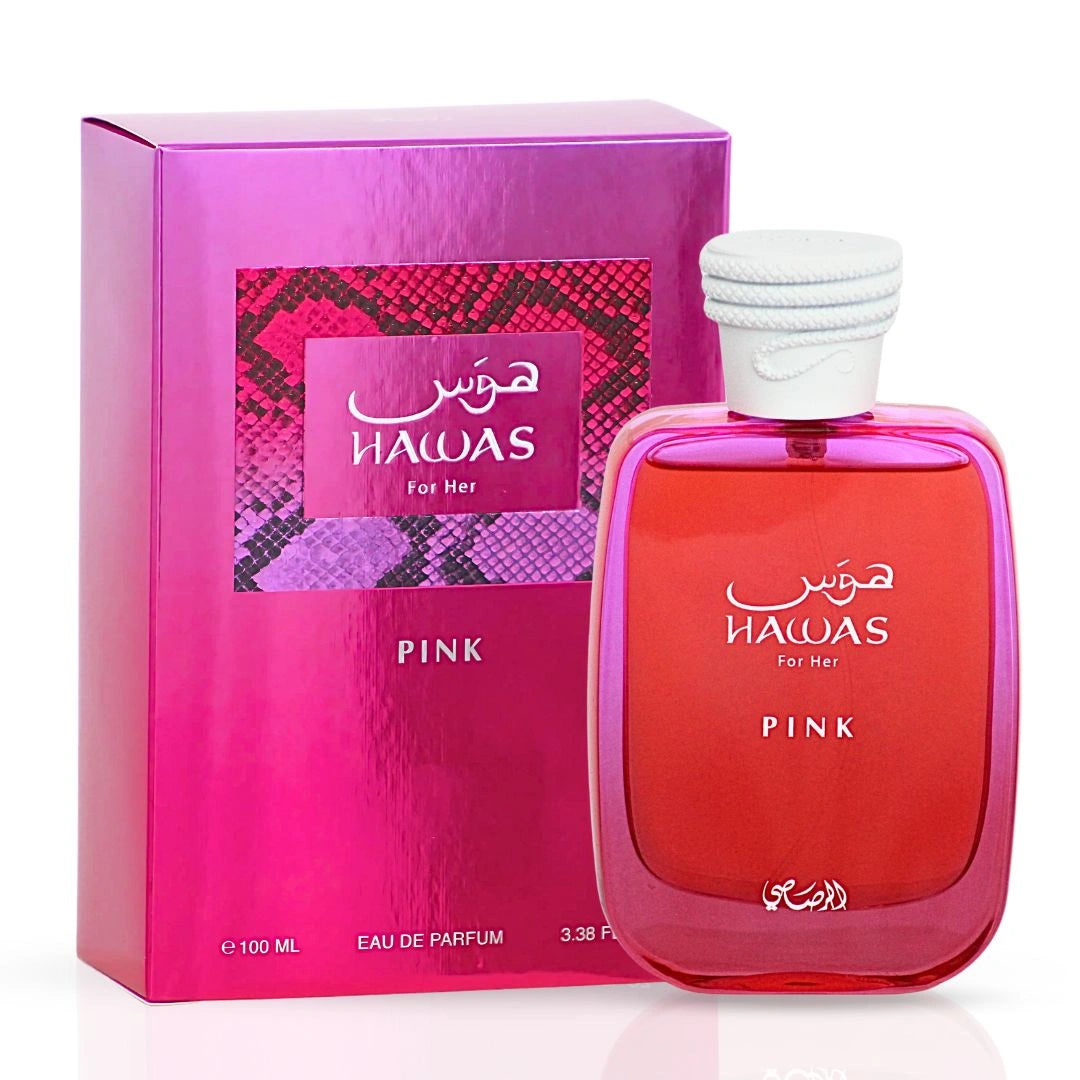 Hawas Fire For Him & Hawas Pink For Her Eau de Parfum Sprays 100ml (3.4 oz) by Rasasi | Fresh for Him, Sweet for Her (Bundle) - Intense Oud